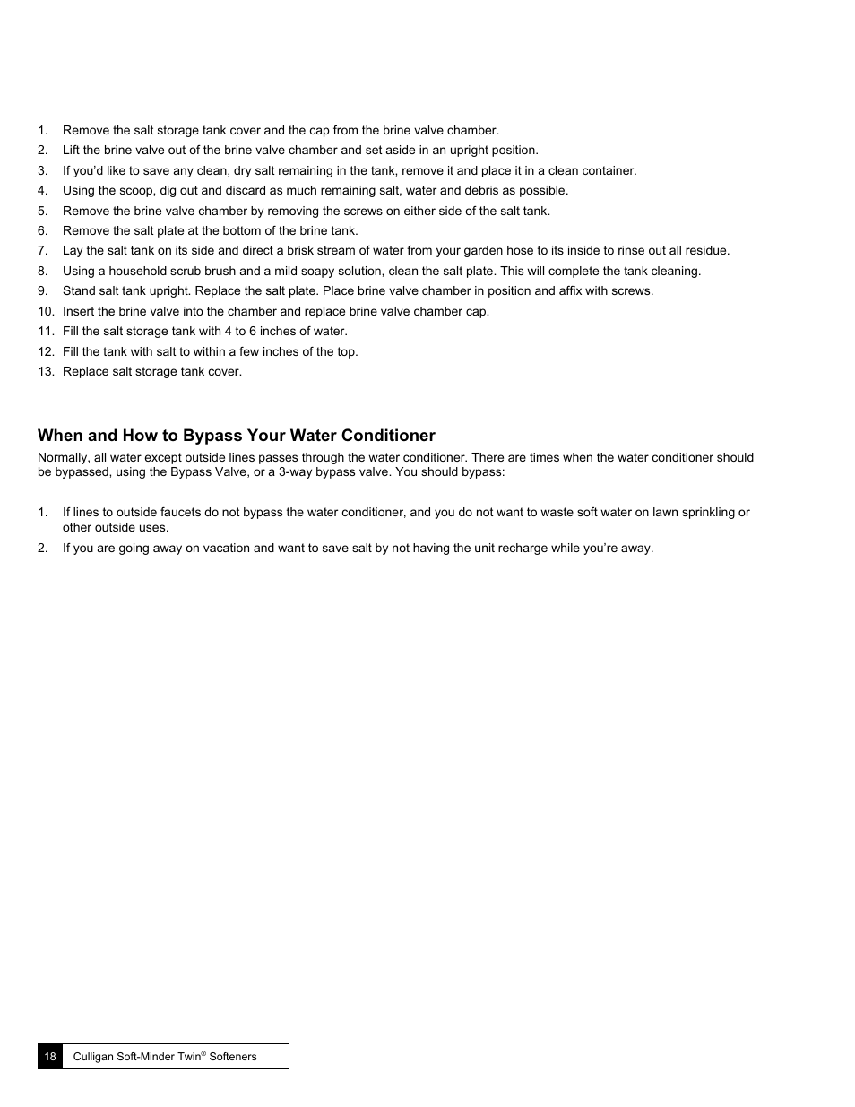 When and how to bypass your water conditioner | Culligan Soft-Minder 2005 User Manual | Page 18 / 33
