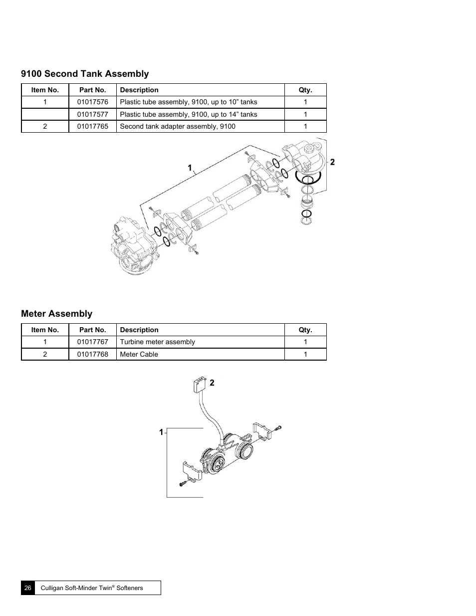 9100 second tank assembly, Meter assembly | Culligan Soft-Minder 2005 User Manual | Page 26 / 33