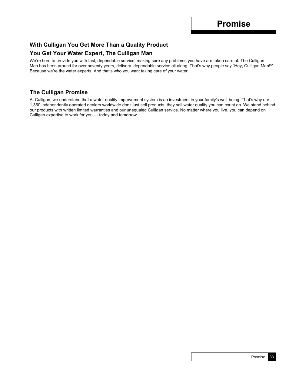Promise | Culligan Soft-Minder 2005 User Manual | Page 33 / 33