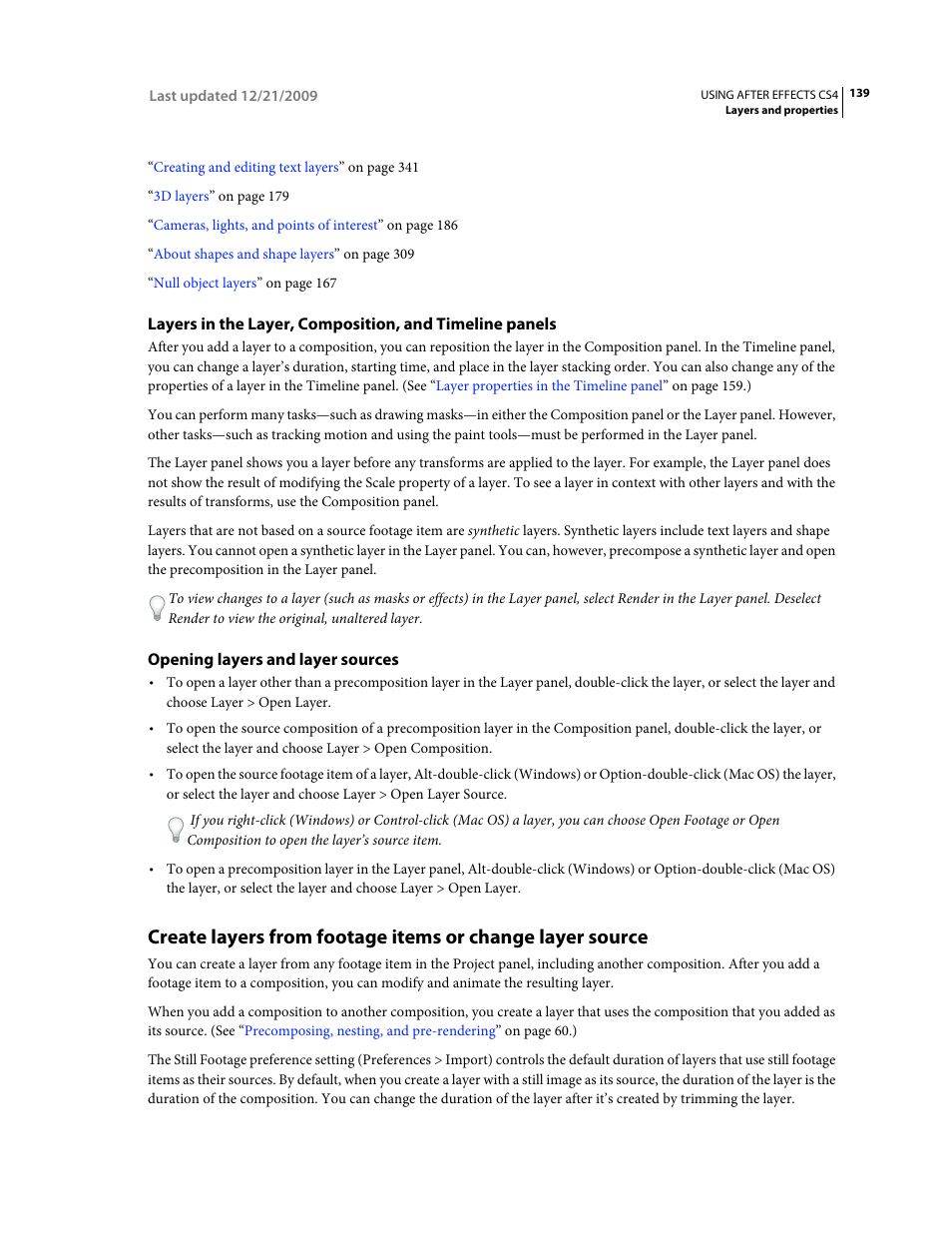 Opening layers and layer sources, Still footage | Adobe After Effects CS4 User Manual | Page 145 / 778