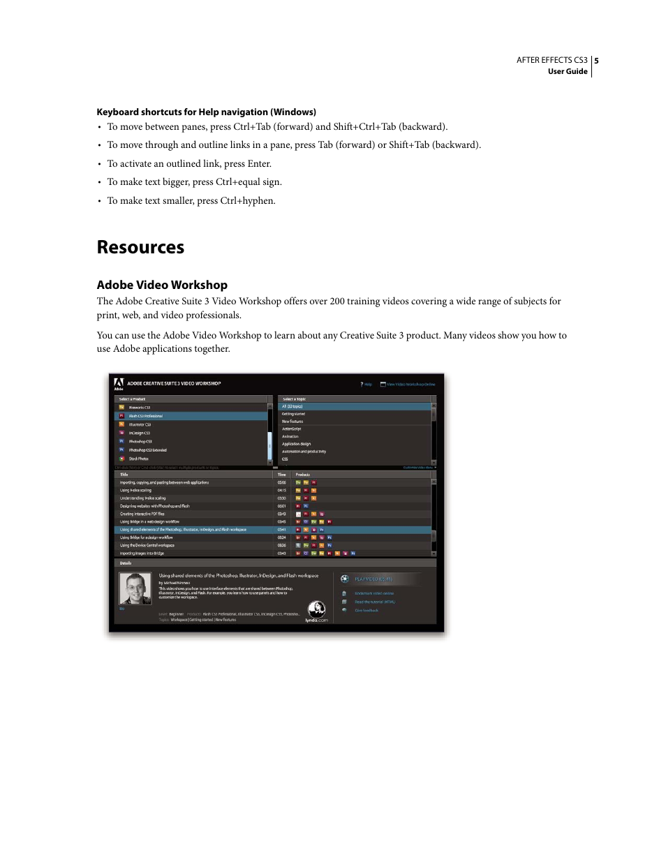 Resources, Adobe video workshop | Adobe After Effects CS3 User Manual | Page 10 / 677