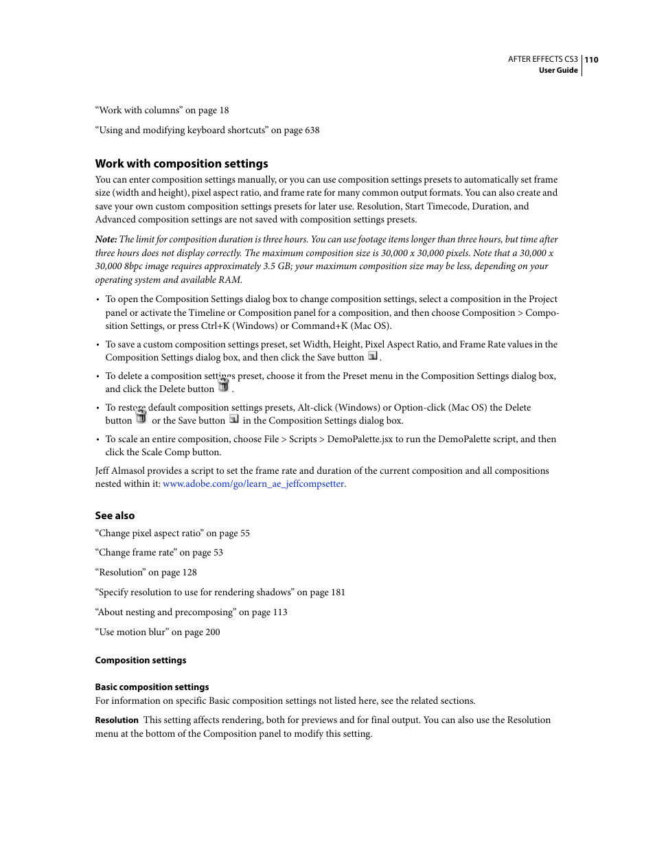 Work with composition settings | Adobe After Effects CS3 User Manual | Page 115 / 677
