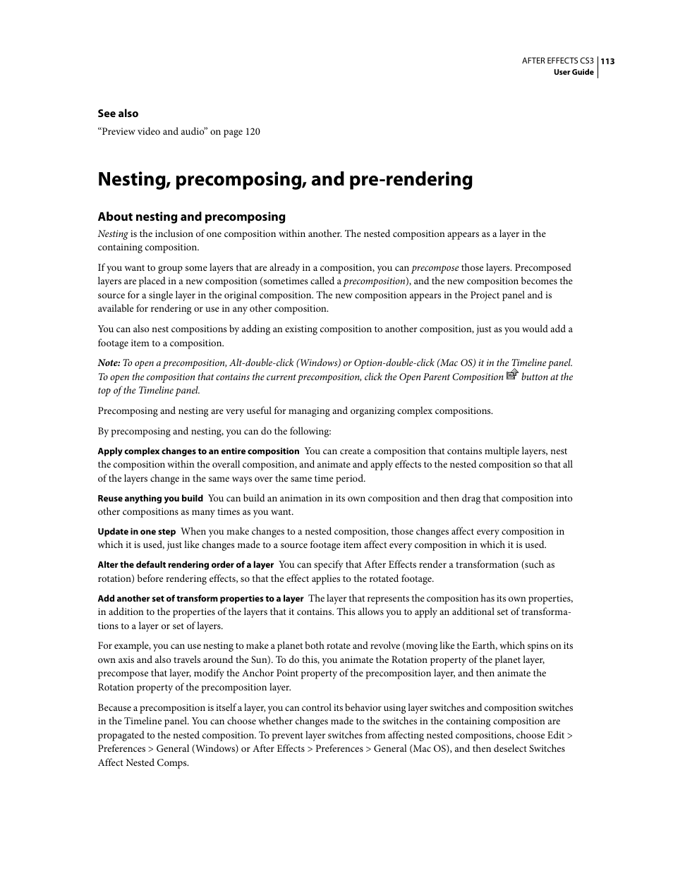 Nesting, precomposing, and pre-rendering, About nesting and precomposing | Adobe After Effects CS3 User Manual | Page 118 / 677