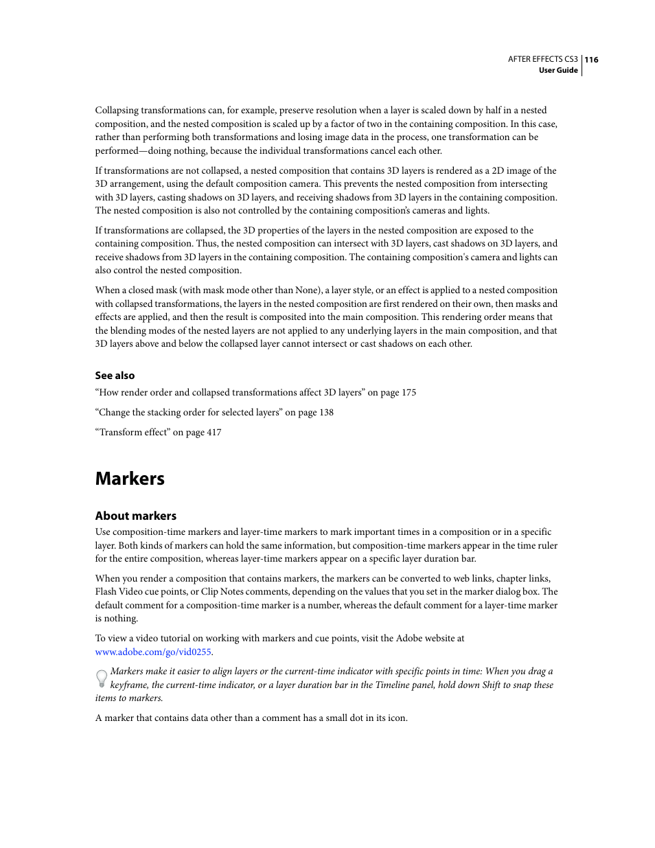 Markers, About markers | Adobe After Effects CS3 User Manual | Page 121 / 677