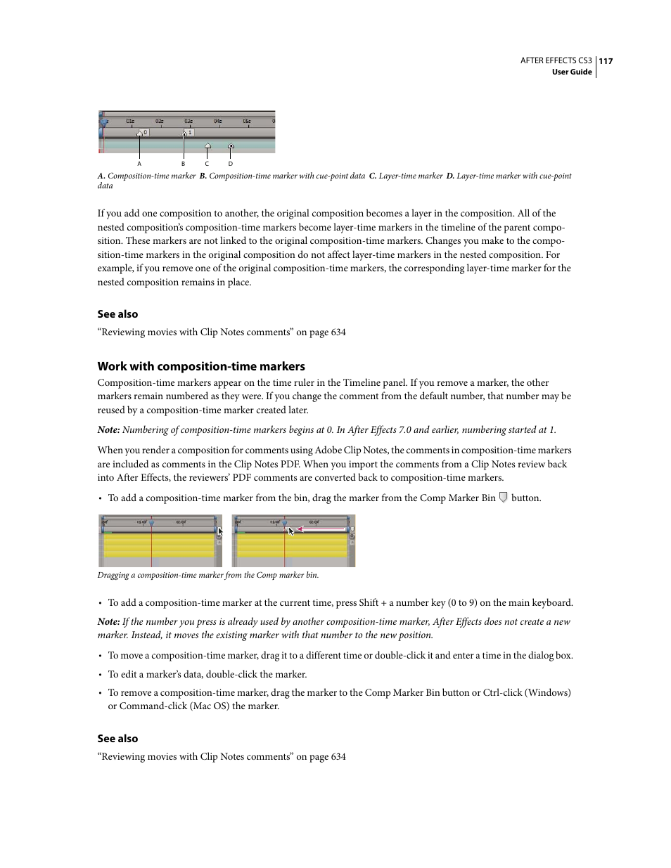 Work with composition-time markers | Adobe After Effects CS3 User Manual | Page 122 / 677