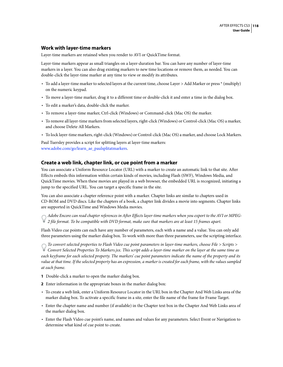 Work with layer-time markers | Adobe After Effects CS3 User Manual | Page 123 / 677