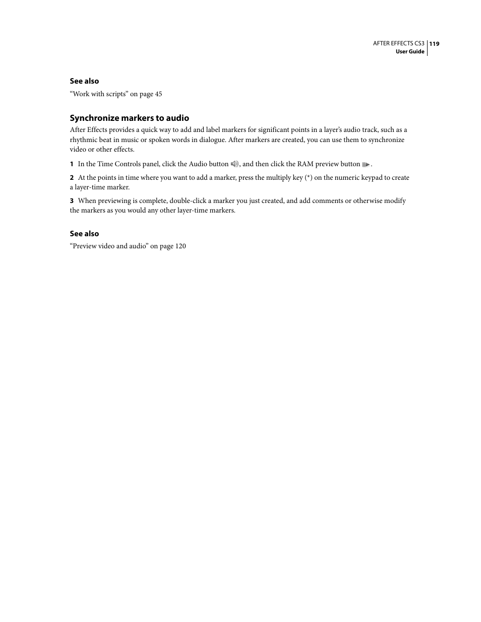 Synchronize markers to audio | Adobe After Effects CS3 User Manual | Page 124 / 677