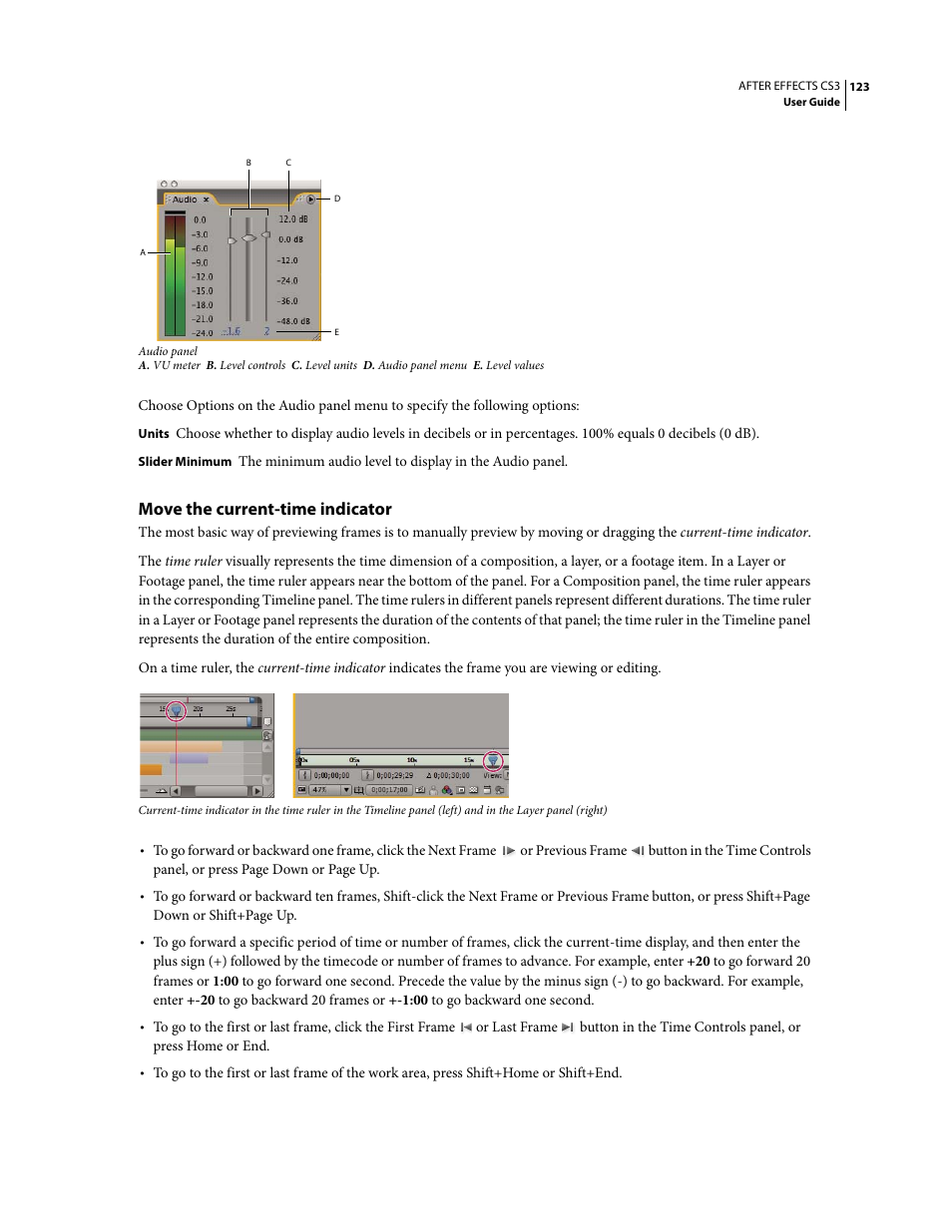 Move the current-time indicator | Adobe After Effects CS3 User Manual | Page 128 / 677