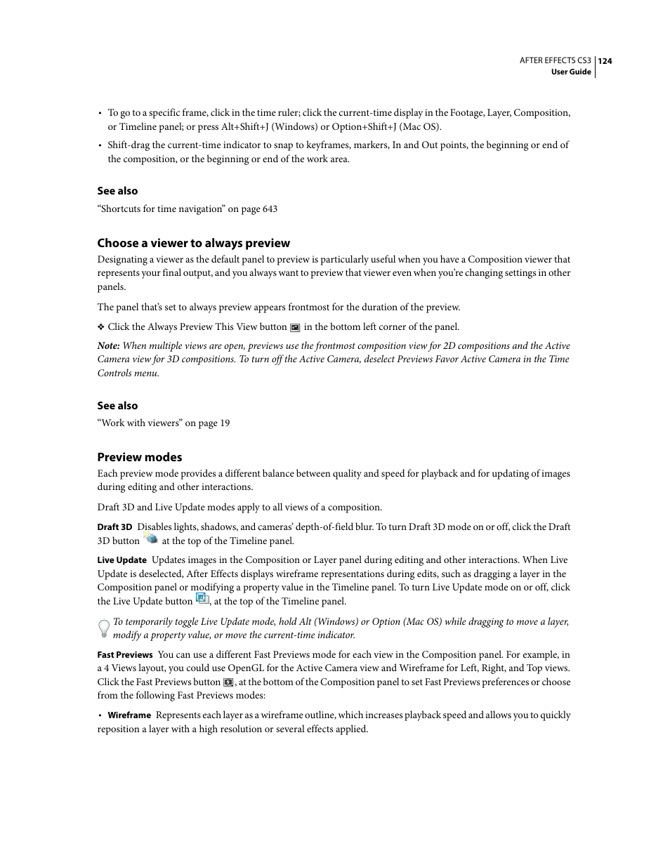 Choose a viewer to always preview, Preview modes | Adobe After Effects CS3 User Manual | Page 129 / 677