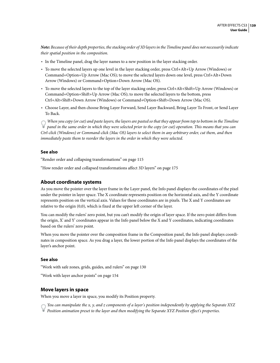 About coordinate systems, Move layers in space | Adobe After Effects CS3 User Manual | Page 144 / 677