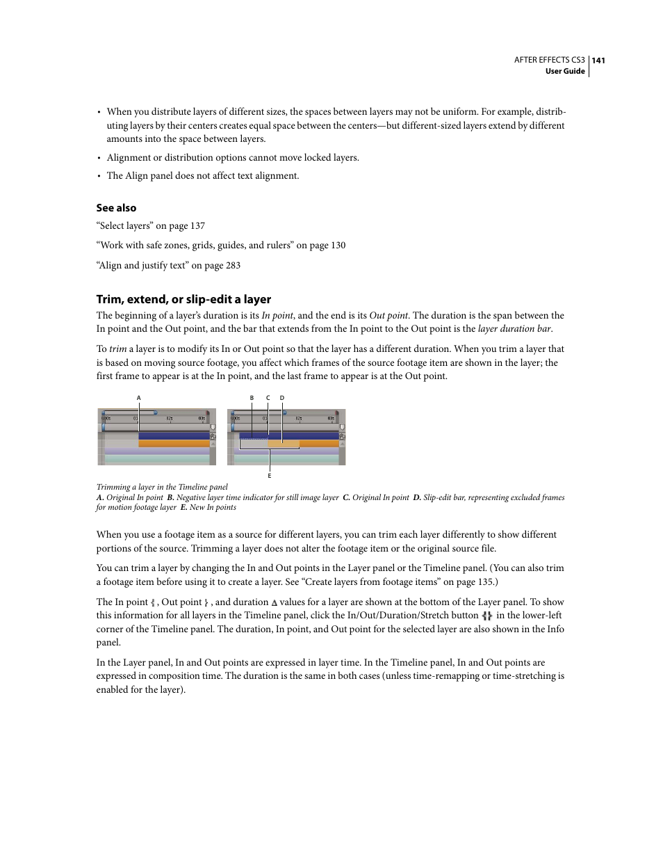 Trim, extend, or slip-edit a layer | Adobe After Effects CS3 User Manual | Page 146 / 677