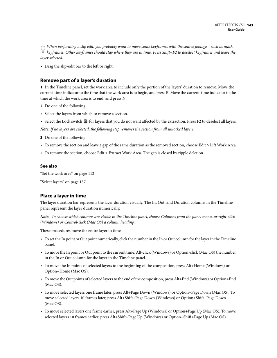 Remove part of a layer’s duration, Place a layer in time | Adobe After Effects CS3 User Manual | Page 148 / 677