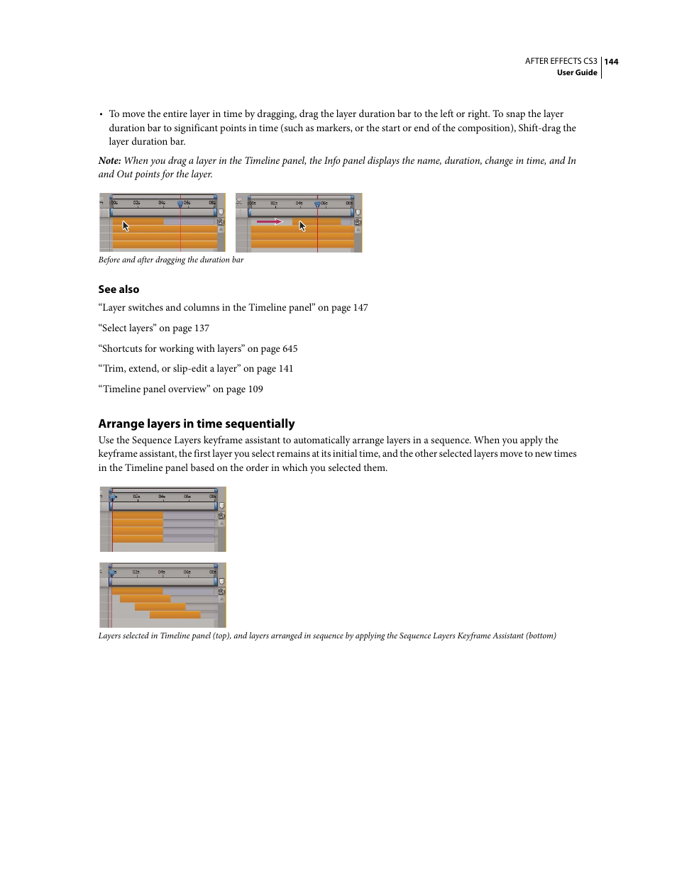 Arrange layers in time sequentially | Adobe After Effects CS3 User Manual | Page 149 / 677