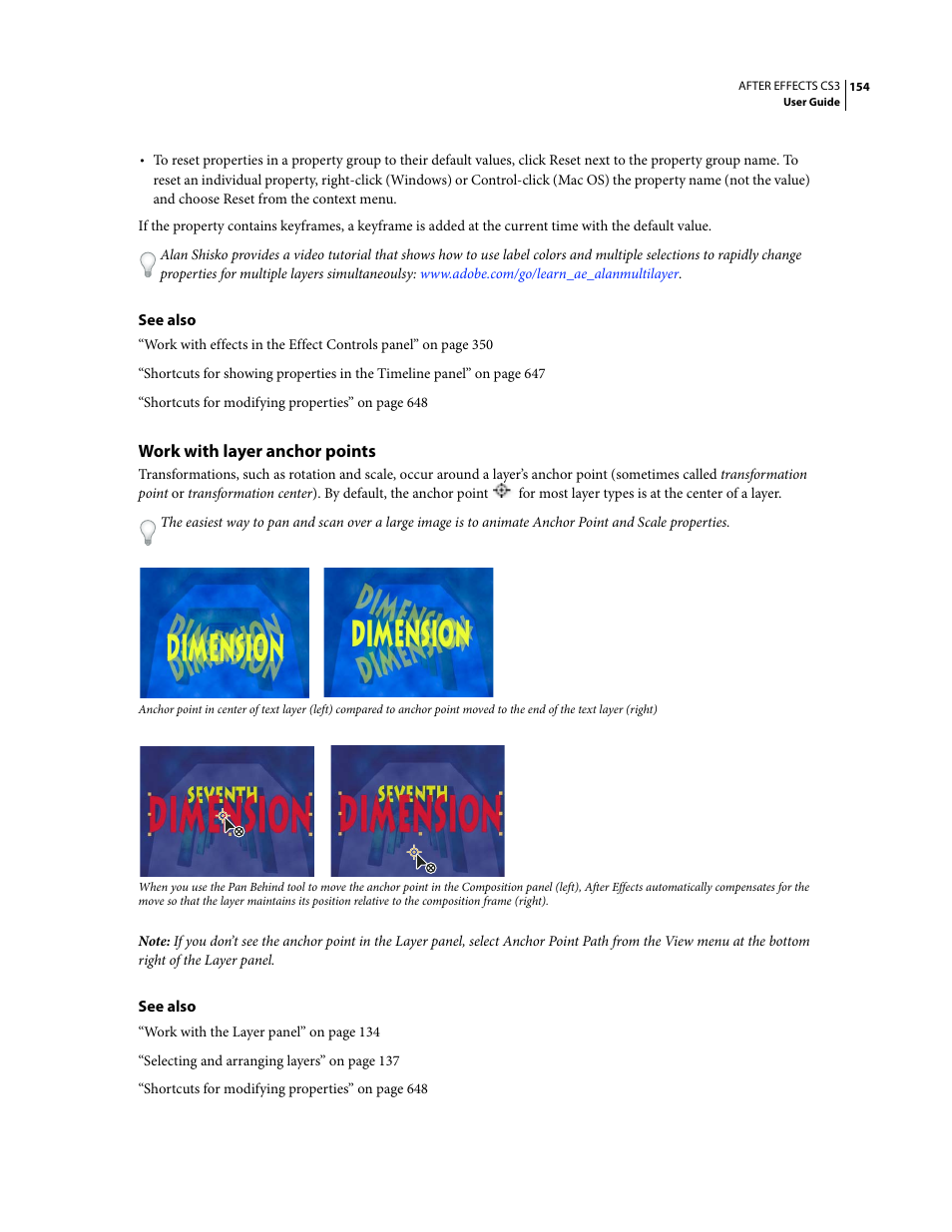 Work with layer anchor points | Adobe After Effects CS3 User Manual | Page 159 / 677