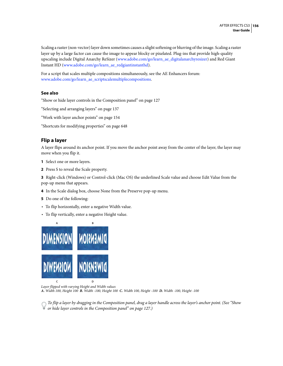 Flip a layer | Adobe After Effects CS3 User Manual | Page 161 / 677