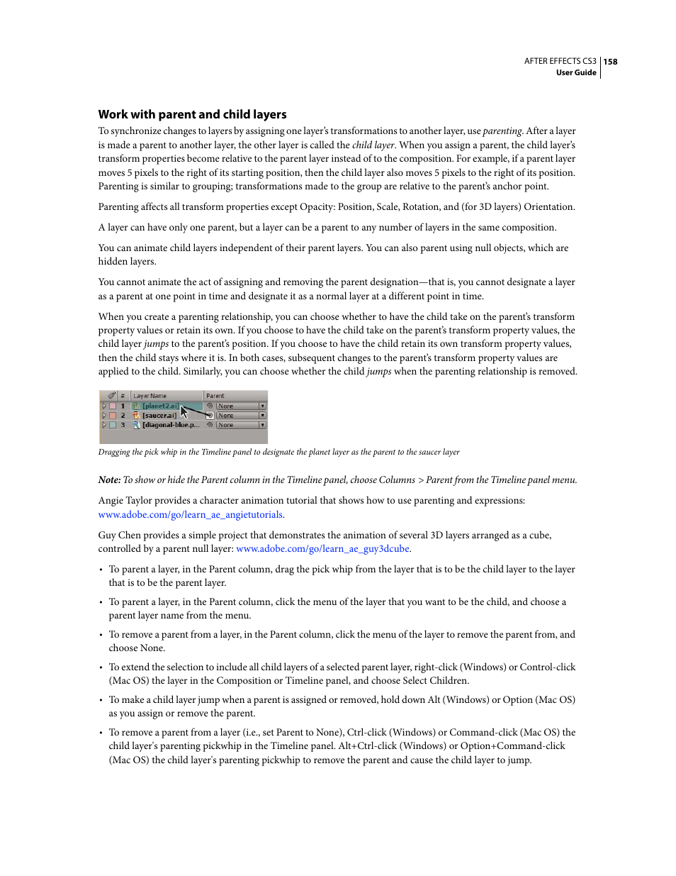 Work with parent and child layers | Adobe After Effects CS3 User Manual | Page 163 / 677