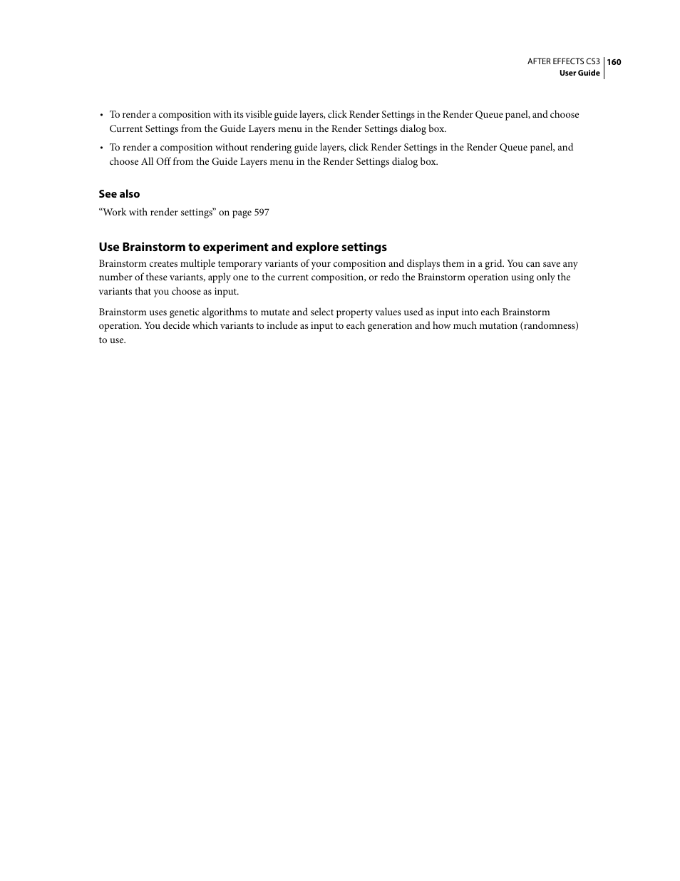 Use brainstorm to experiment and explore settings | Adobe After Effects CS3 User Manual | Page 165 / 677