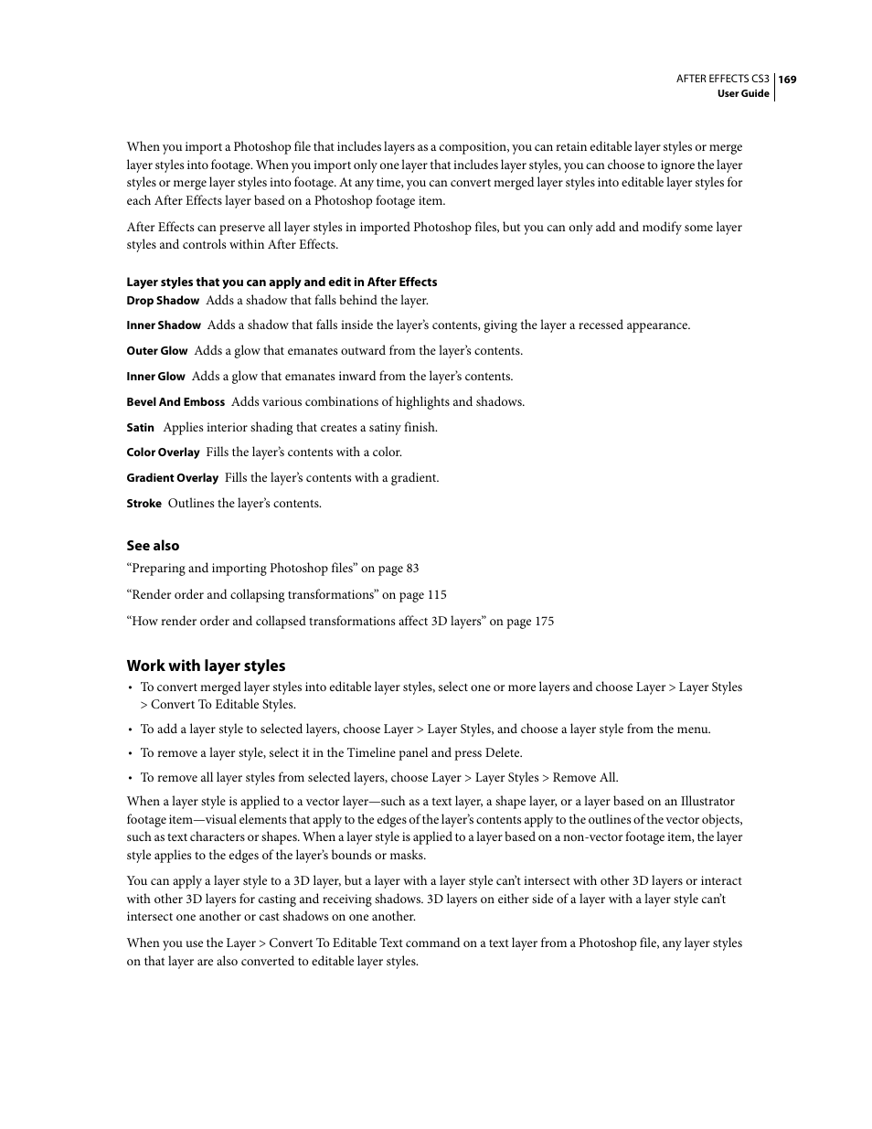 Work with layer styles | Adobe After Effects CS3 User Manual | Page 174 / 677