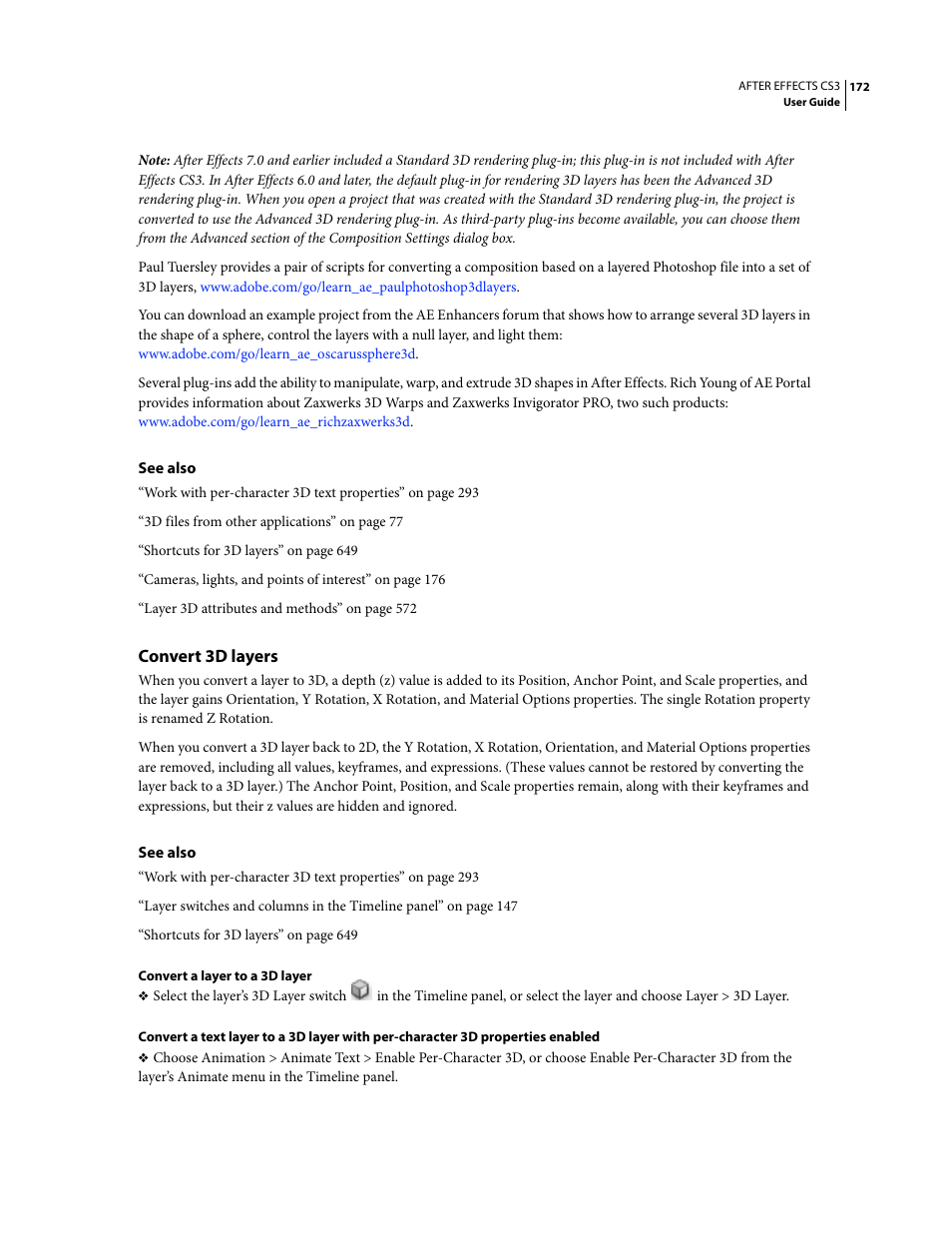 Convert 3d layers | Adobe After Effects CS3 User Manual | Page 177 / 677