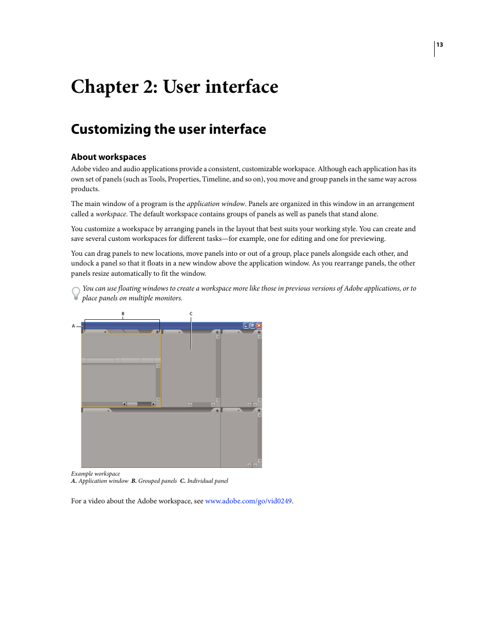 Chapter 2: user interface, Customizing the user interface, About workspaces | Adobe After Effects CS3 User Manual | Page 18 / 677