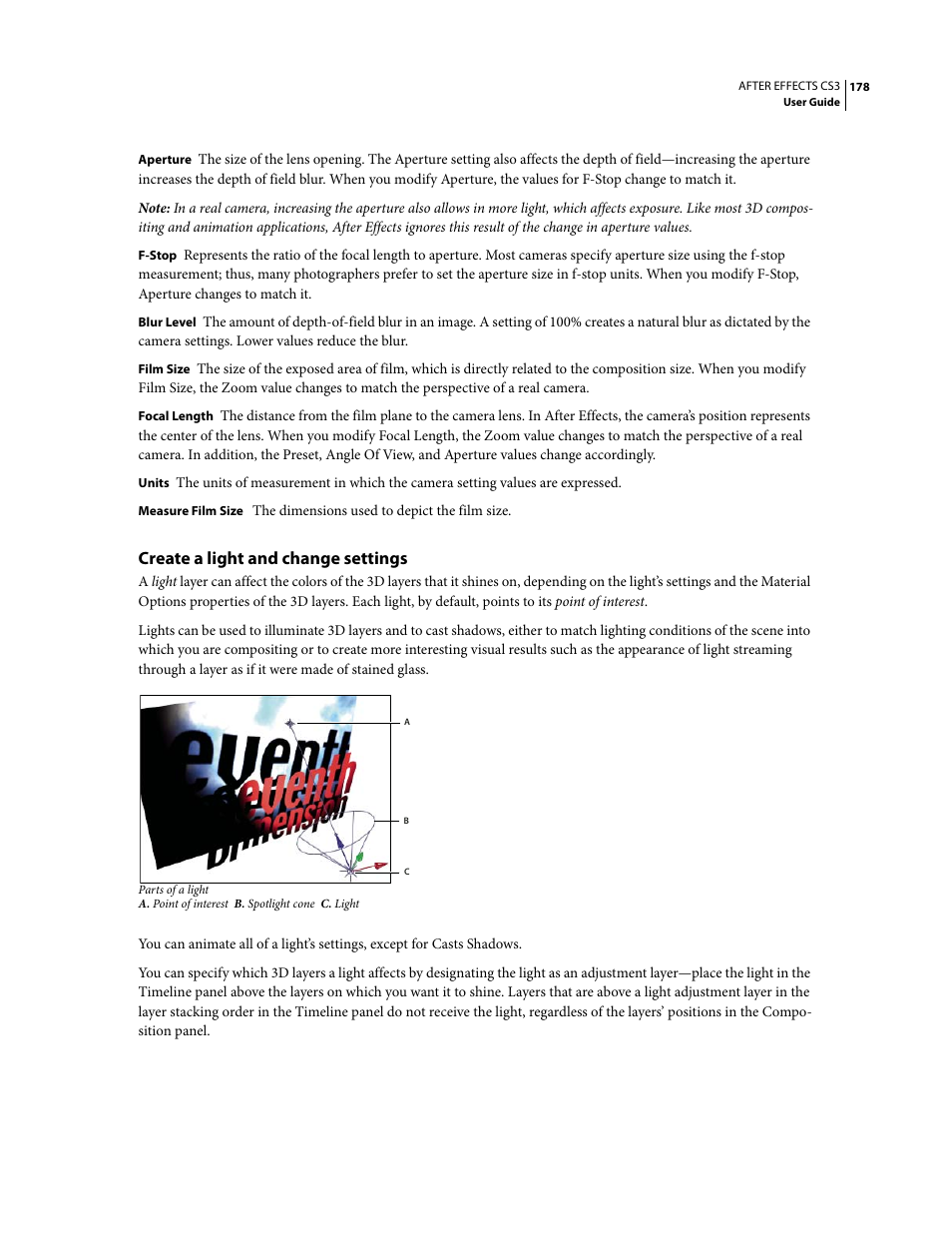 Create a light and change settings | Adobe After Effects CS3 User Manual | Page 183 / 677