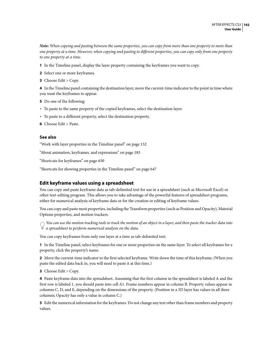 Edit keyframe values using a spreadsheet | Adobe After Effects CS3 User Manual | Page 197 / 677