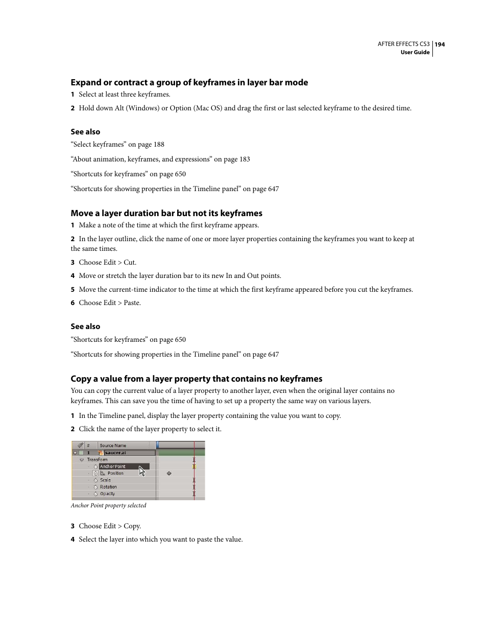 Move a layer duration bar but not its keyframes | Adobe After Effects CS3 User Manual | Page 199 / 677