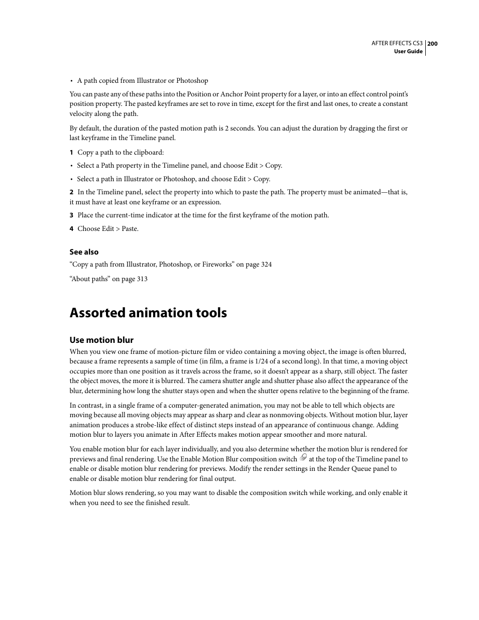 Assorted animation tools, Use motion blur | Adobe After Effects CS3 User Manual | Page 205 / 677