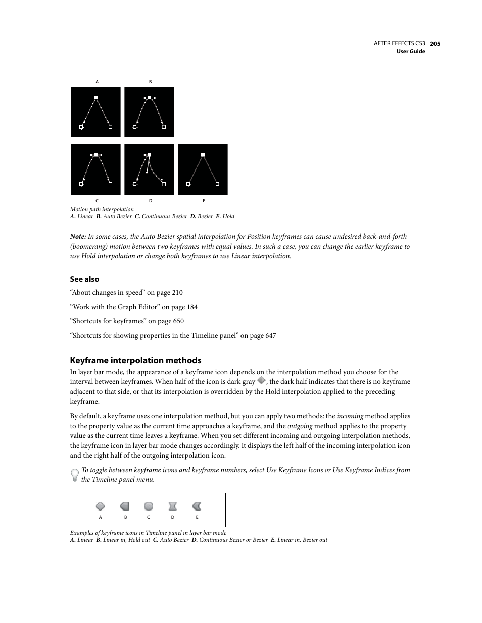 Keyframe interpolation methods | Adobe After Effects CS3 User Manual | Page 210 / 677