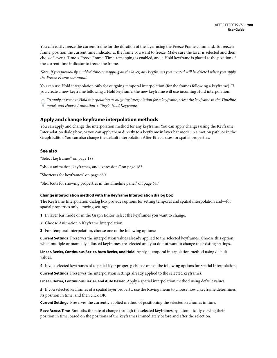 Apply and change keyframe interpolation methods | Adobe After Effects CS3 User Manual | Page 213 / 677