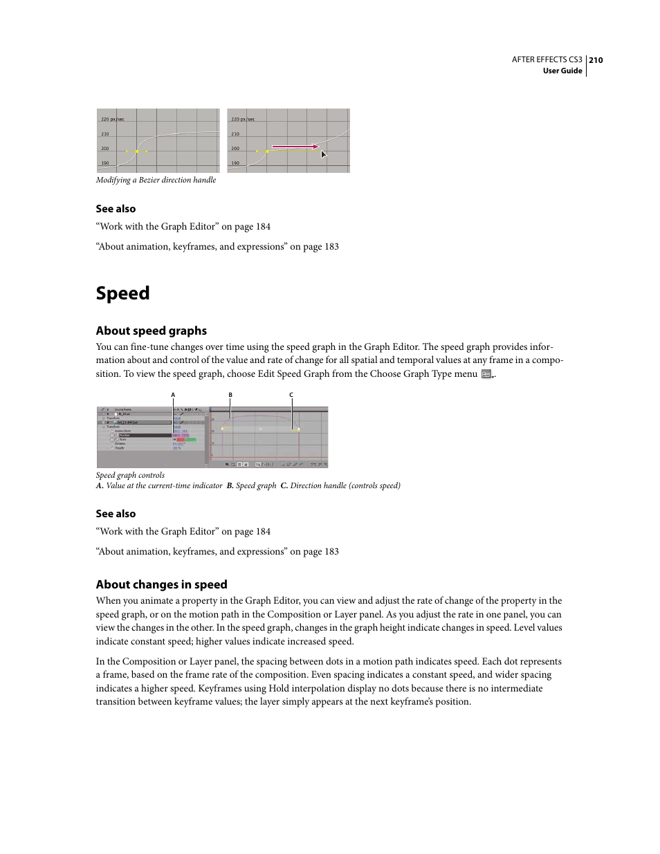 Speed, About speed graphs, About changes in speed | Adobe After Effects CS3 User Manual | Page 215 / 677