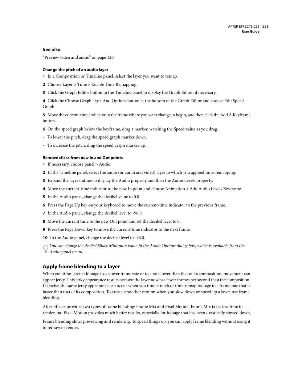 Apply frame blending to a layer, Ee “apply | Adobe After Effects CS3 User Manual | Page 230 / 677