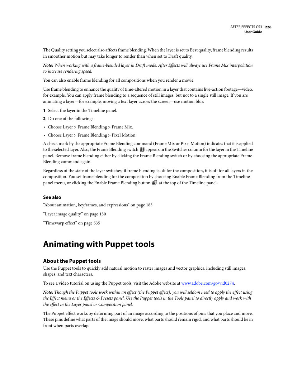 Animating with puppet tools, About the puppet tools | Adobe After Effects CS3 User Manual | Page 231 / 677