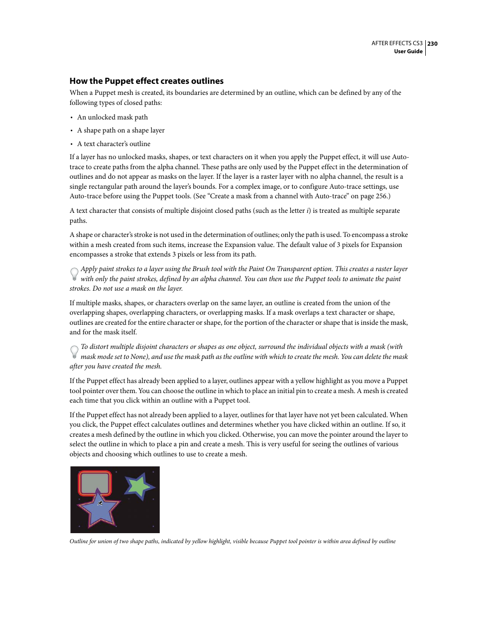 How the puppet effect creates outlines | Adobe After Effects CS3 User Manual | Page 235 / 677