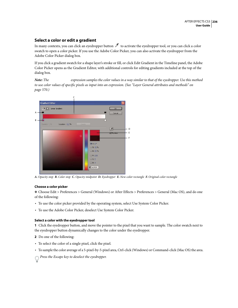 Select a color or edit a gradient | Adobe After Effects CS3 User Manual | Page 241 / 677