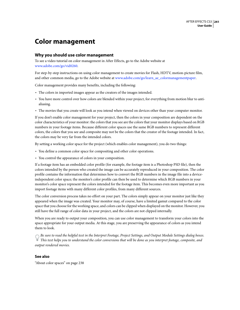 Color management, Why you should use color management | Adobe After Effects CS3 User Manual | Page 246 / 677