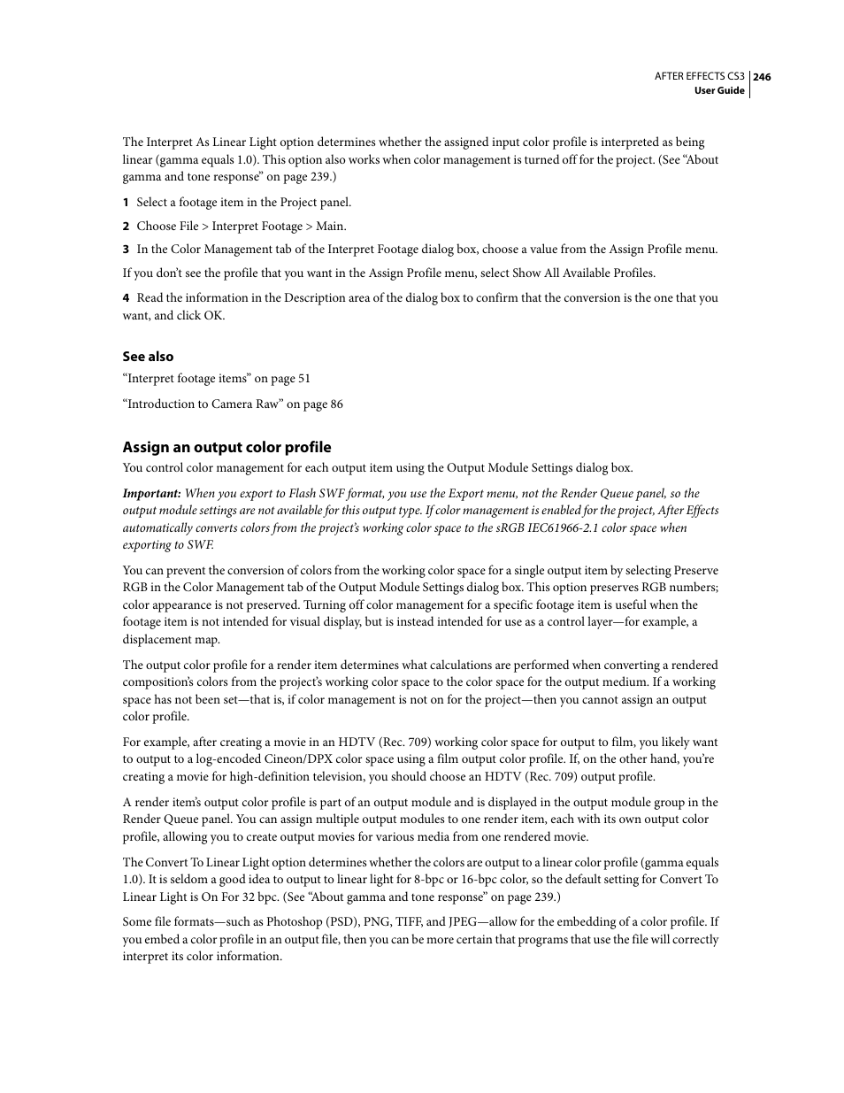 Assign an output color profile | Adobe After Effects CS3 User Manual | Page 251 / 677