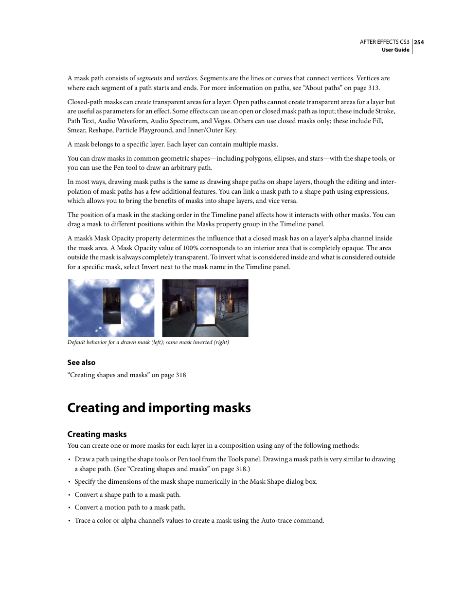 Creating and importing masks, Creating masks | Adobe After Effects CS3 User Manual | Page 259 / 677