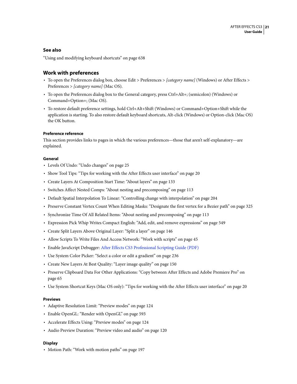 Work with preferences | Adobe After Effects CS3 User Manual | Page 26 / 677