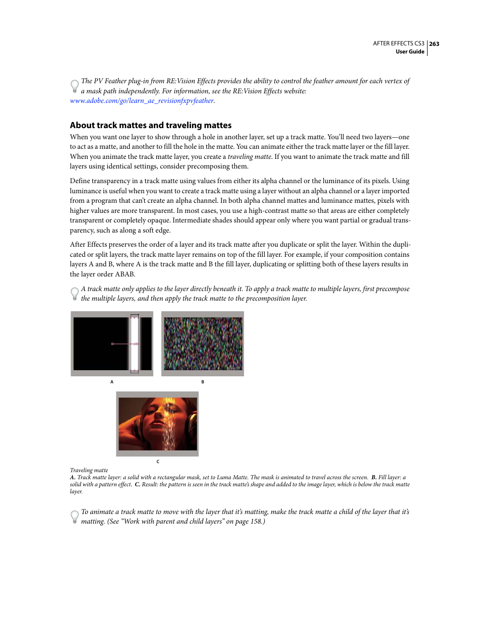 About track mattes and traveling mattes | Adobe After Effects CS3 User Manual | Page 268 / 677