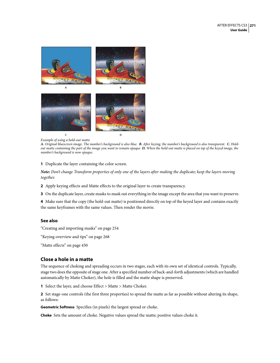 Close a hole in a matte | Adobe After Effects CS3 User Manual | Page 276 / 677