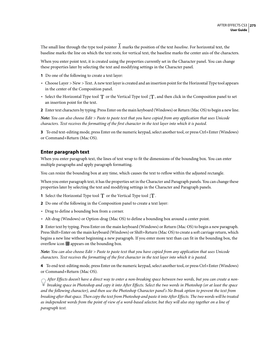 Enter paragraph text | Adobe After Effects CS3 User Manual | Page 280 / 677