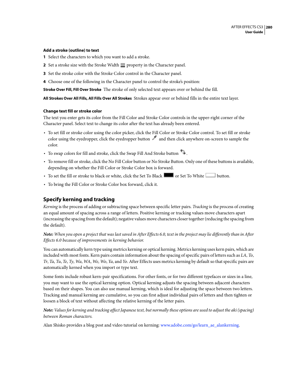 Specify kerning and tracking | Adobe After Effects CS3 User Manual | Page 285 / 677
