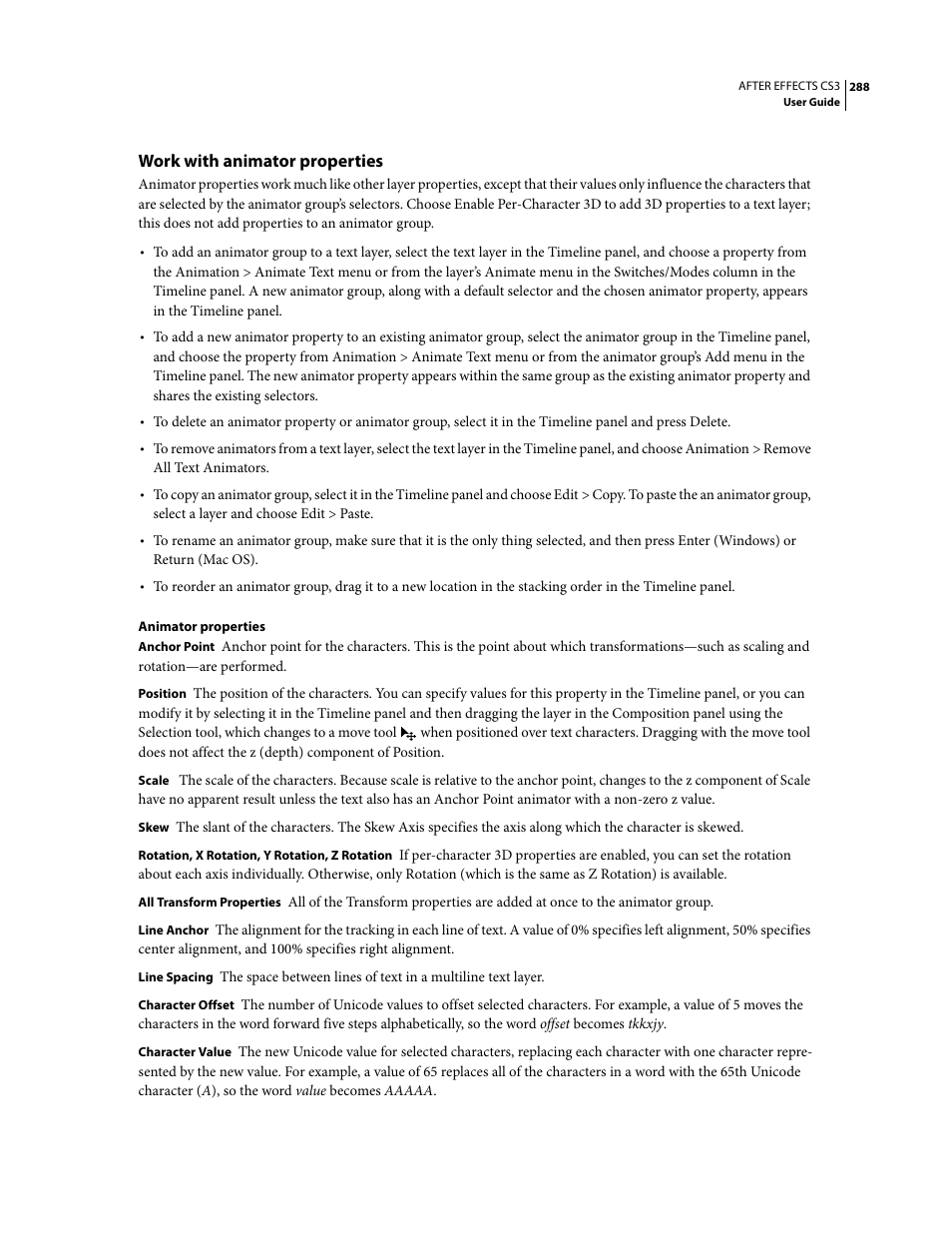 Work with animator properties | Adobe After Effects CS3 User Manual | Page 293 / 677