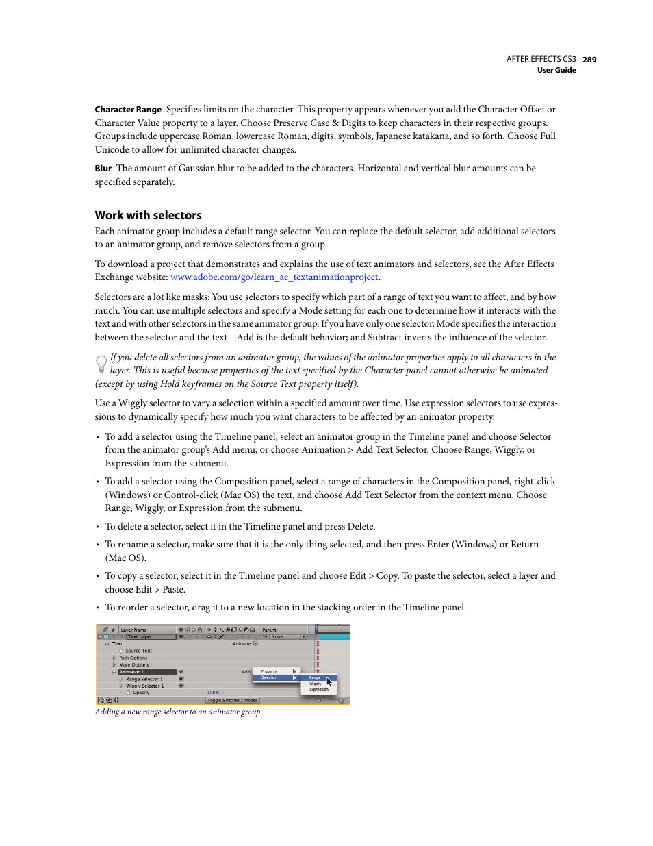 Work with selectors | Adobe After Effects CS3 User Manual | Page 294 / 677