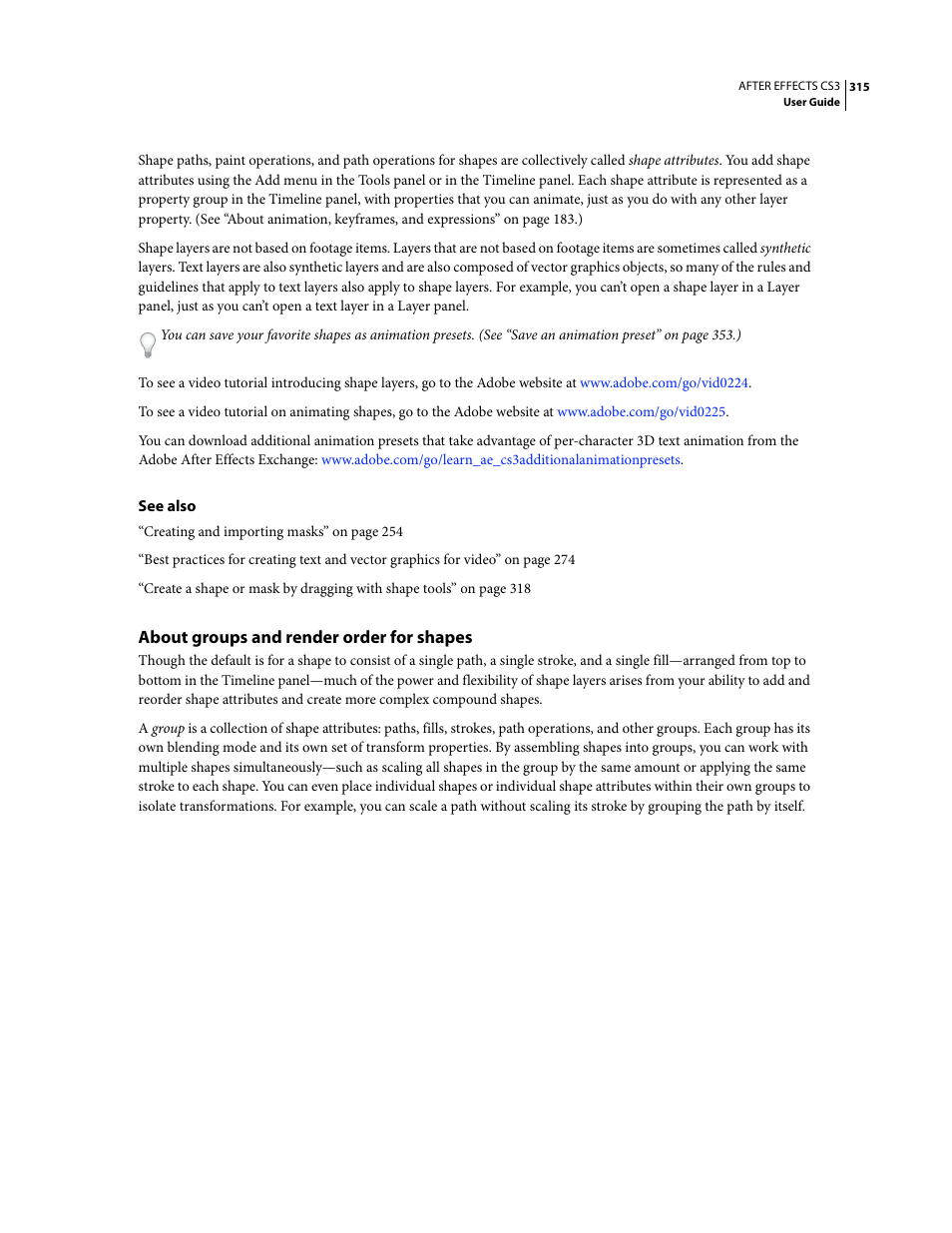 About groups and render order for shapes | Adobe After Effects CS3 User Manual | Page 320 / 677