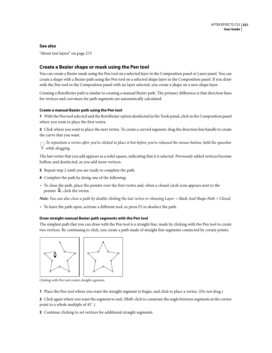 Create a bezier shape or mask using the pen tool | Adobe After Effects CS3 User Manual | Page 326 / 677