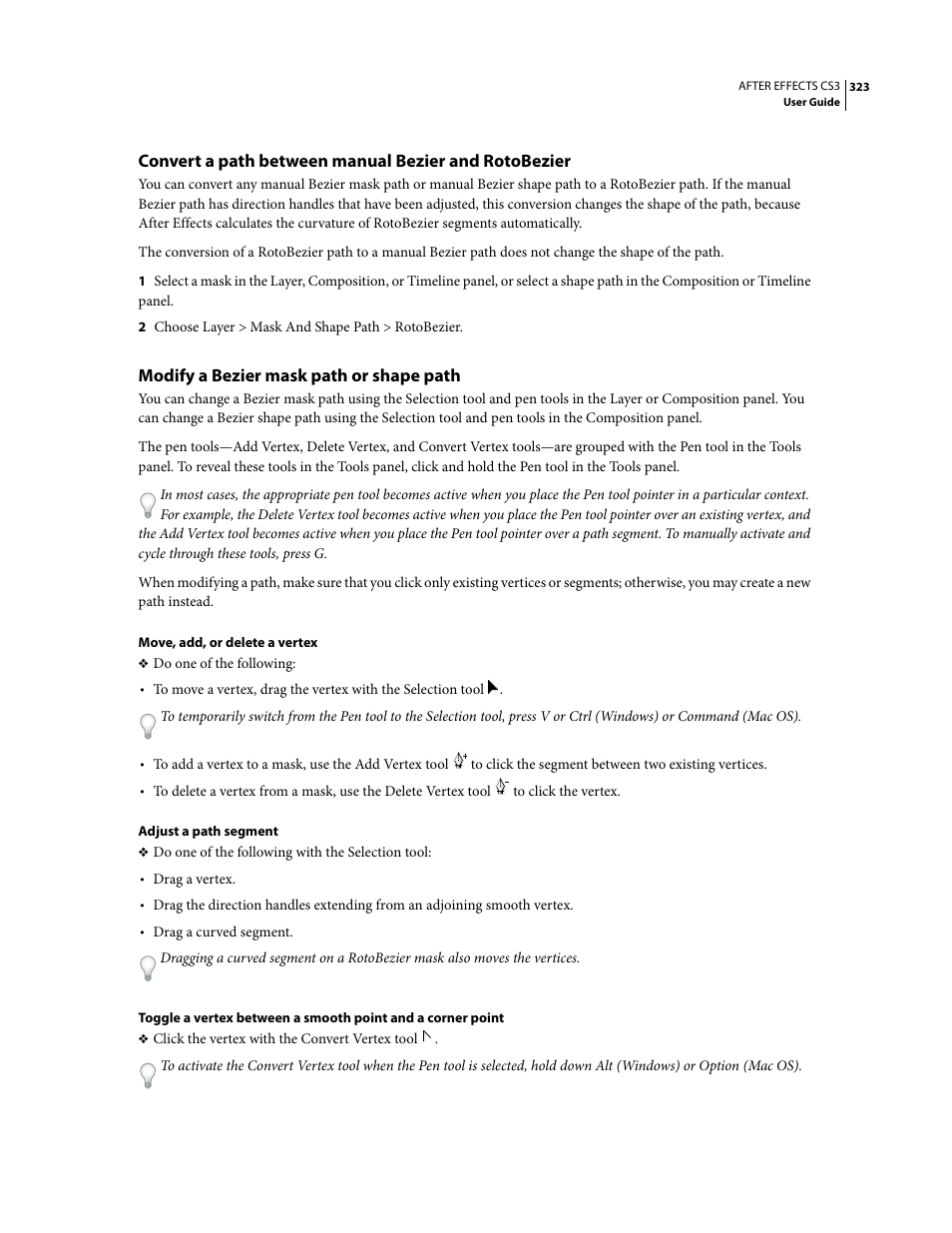 Modify a bezier mask path or shape path | Adobe After Effects CS3 User Manual | Page 328 / 677