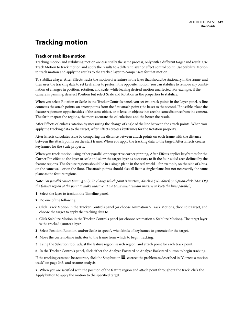 Tracking motion, Track or stabilize motion | Adobe After Effects CS3 User Manual | Page 347 / 677