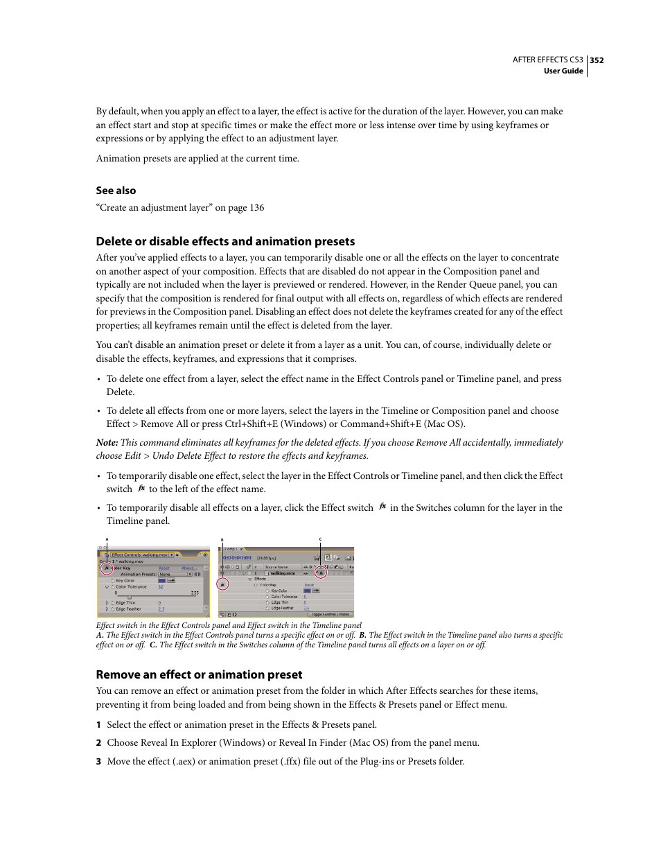 Delete or disable effects and animation presets, Remove an effect or animation preset | Adobe After Effects CS3 User Manual | Page 357 / 677